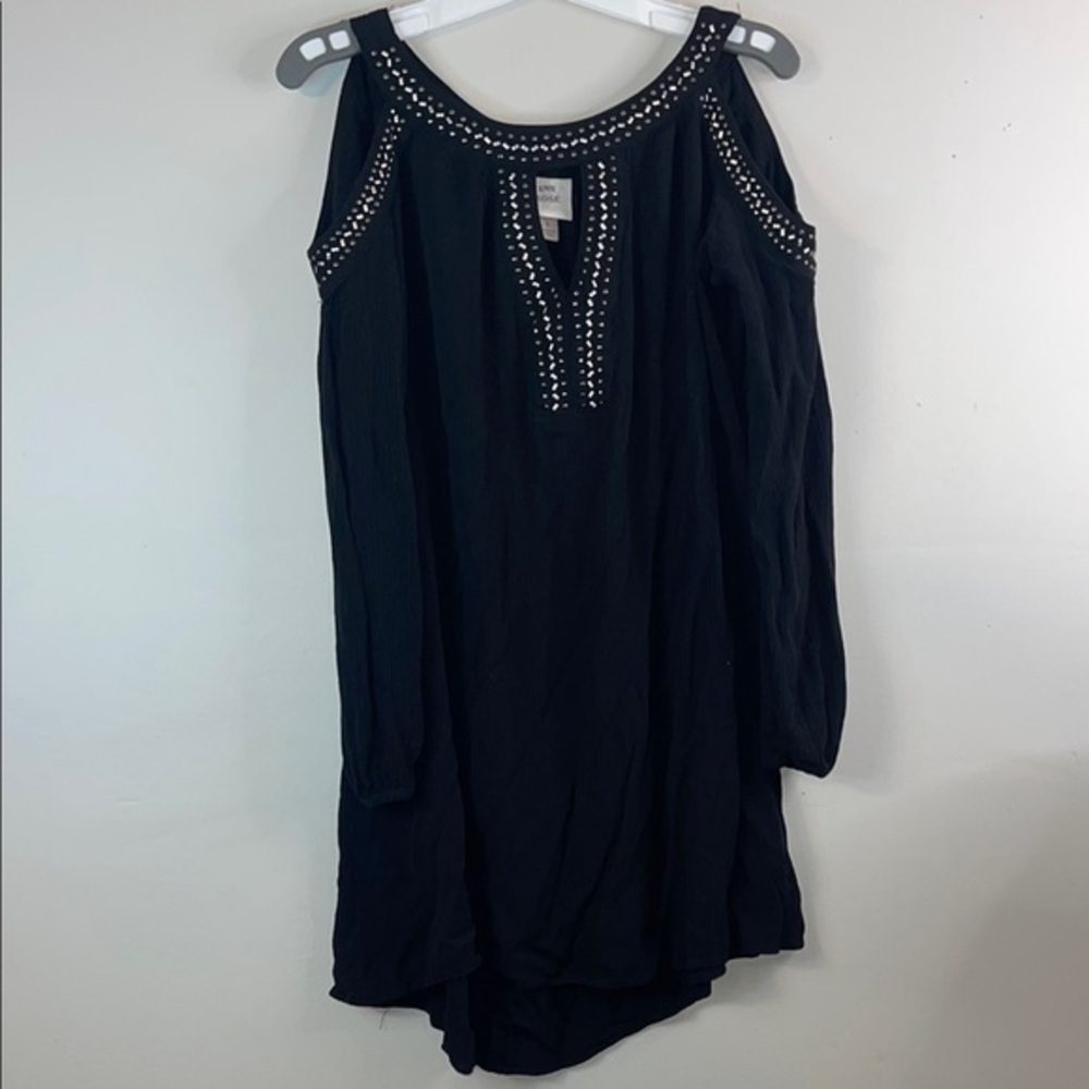 Knox Rose Boho Black Studded Cold Shoulder Blouse Small #56